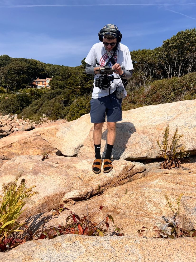 Tom Tranfaglia adjusting a camera rig at Rafe's Chasm